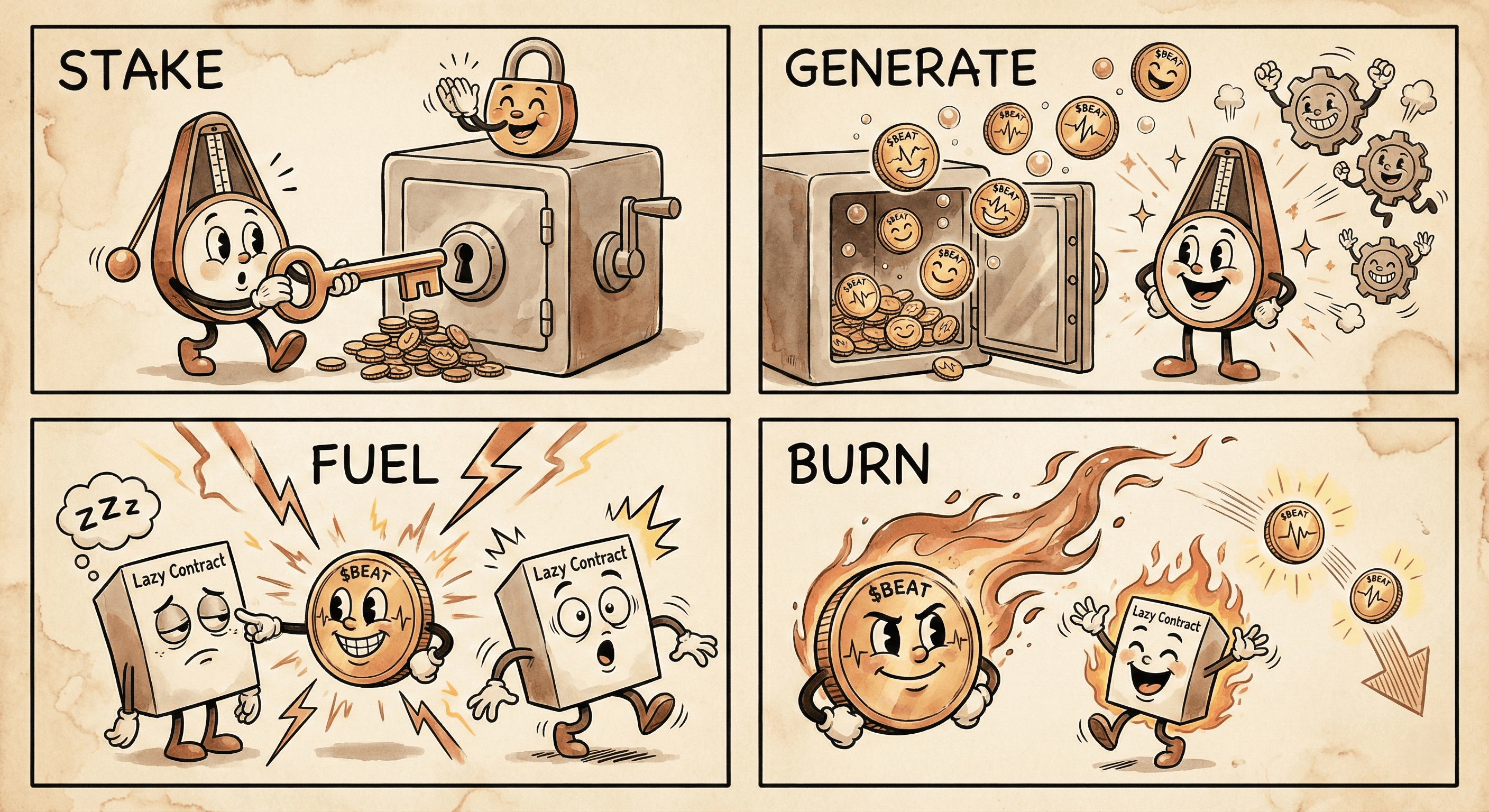 $BEAT Lifecycle: Stake → Generate → Fuel → Burn